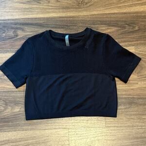 Black Mesh Panel Crop Top